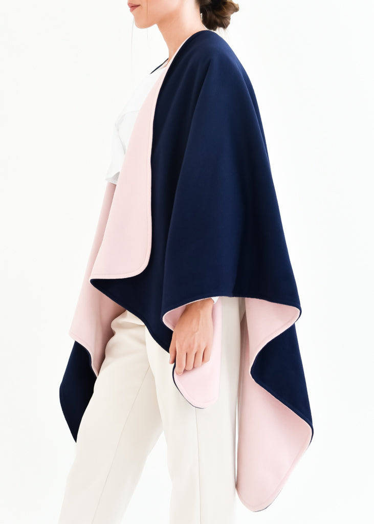 DOUBLEFACE PONCHO navy & rose